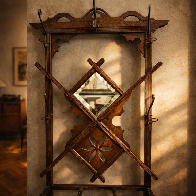 Vintage Wooden Wall Coat Rack For Sale - Image 5 of 7