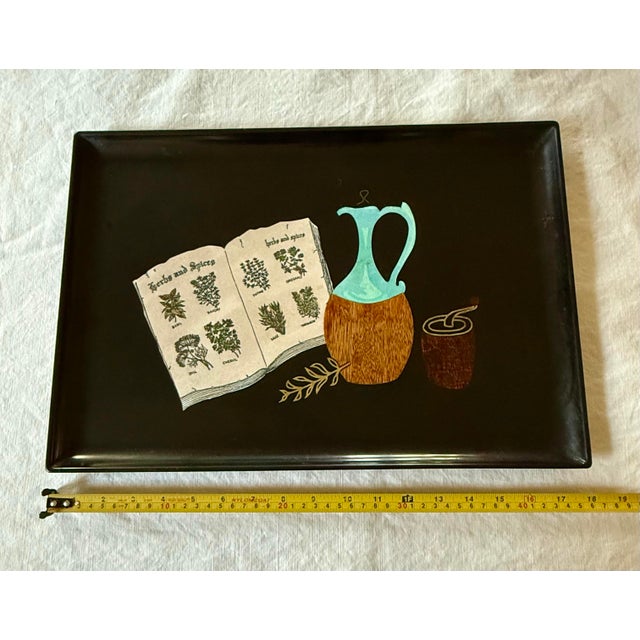 Vintage Couroc of Monterey "Herbs & Spices" Mid‑Century Modern Hand‑Inlaid Serving Tray — 18" X 12½" For Sale - Image 10 of 12