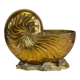 Large Vintage Solid Brass Nautilus Shell Planter Cachepot or Bottle Chiller For Sale