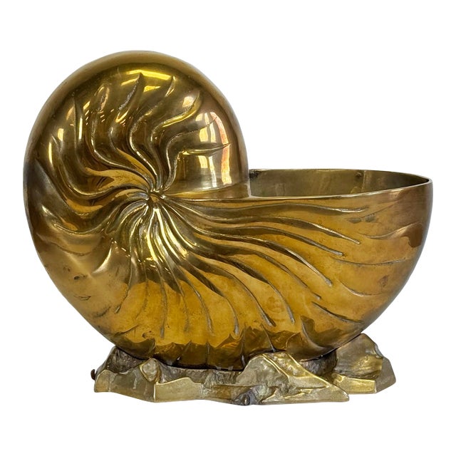 Large Vintage Solid Brass Nautilus Shell Planter Cachepot or Bottle Chiller For Sale