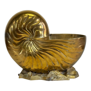 Large Vintage Solid Brass Nautilus Shell Planter Cachepot or Bottle Chiller