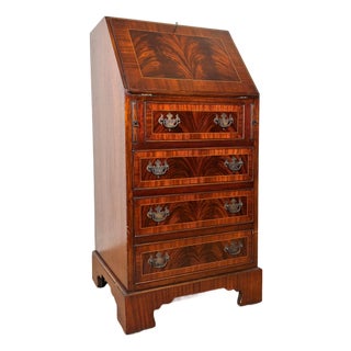 Vintage Georgian Style Flame Mahogany Secretary Desk For Sale