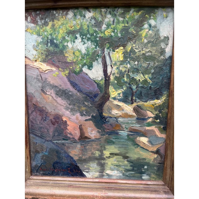 Impressionist 1936 Oil on Canvas of New England Woodland Stream For Sale - Image 3 of 6
