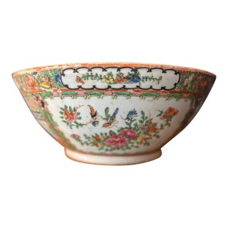 Antique Large Chinese Rose Medallion Bowl (With Crack) | 19th Century Famille Rose Porcelain For Sale