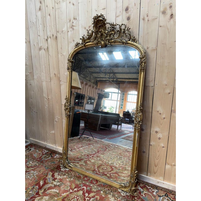 Napoleon III Mirror in Wood and Stucco Gilded with Gold Leaf For Sale - Image 4 of 11
