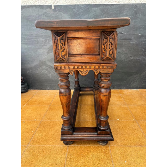 Wood Spanish Renaissance Oak Console with Two Carved Drawers, 1890s For Sale - Image 7 of 9