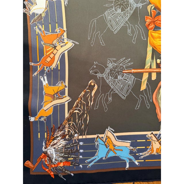 HERMÈS PANI la SHAR Pawnee Silk Scarf 26x26 inches 2005 designed by Kermit Oliver For Sale In New York - Image 6 of 10