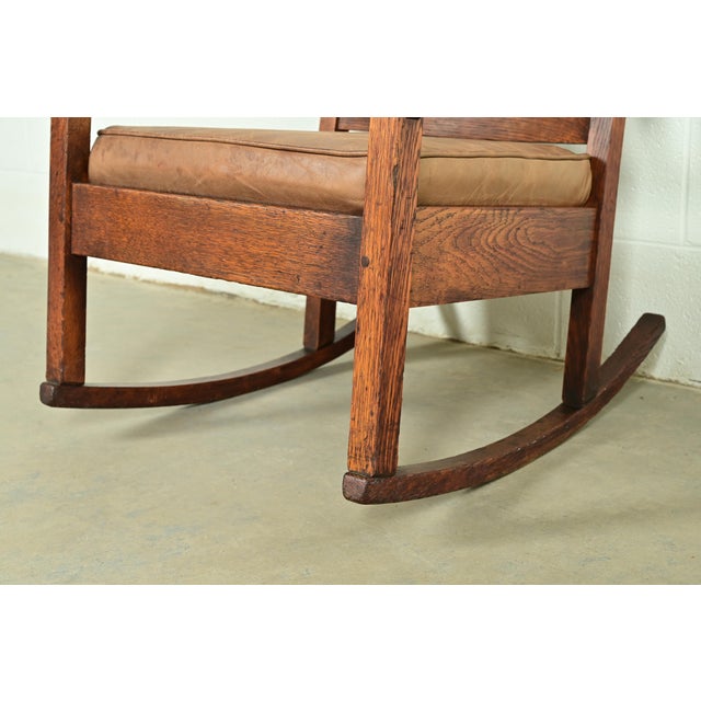 Stickley Brothers Antique Mission Oak Arts & Crafts Rocking Chair, Circa 1910 For Sale - Image 9 of 13