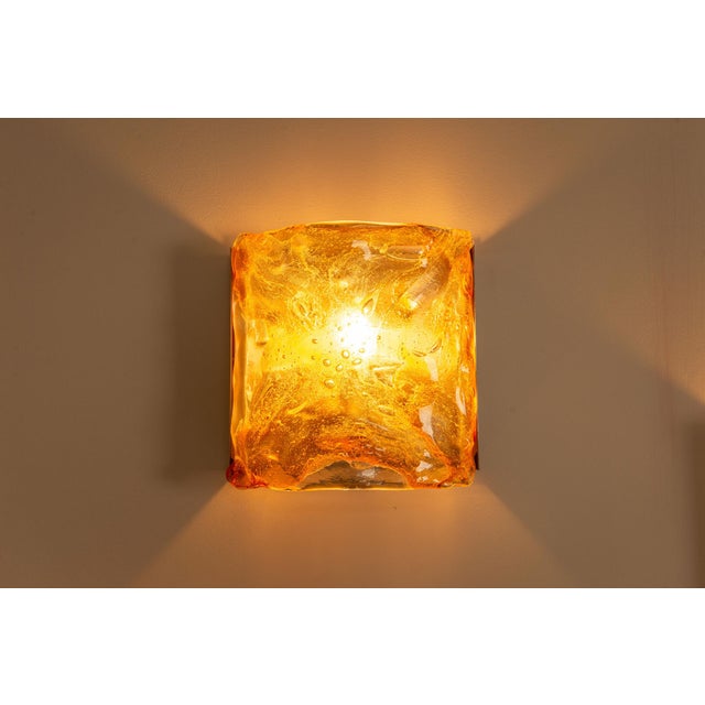 Wall Appliques in Amber Glass and Metal, Italy, 1970s, Set of 6 For Sale - Image 13 of 16