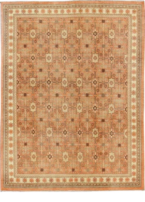 All-Over Design Khotan Rug in Light Tangerine Background by Keivan Woven Arts