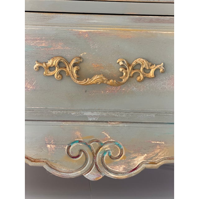 Wood 1970s Artisan-Finished Louis XV Chest with Poetic Script Detail For Sale - Image 7 of 12