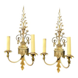 1920 Caldwell Bronze and Silver Plated Sconces Leaf Design - a Pair For Sale