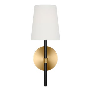Kate Spade New York by Visual Comfort Studio Monroe 1-Light Small Single Sconce in Burnished Brass, Black For Sale
