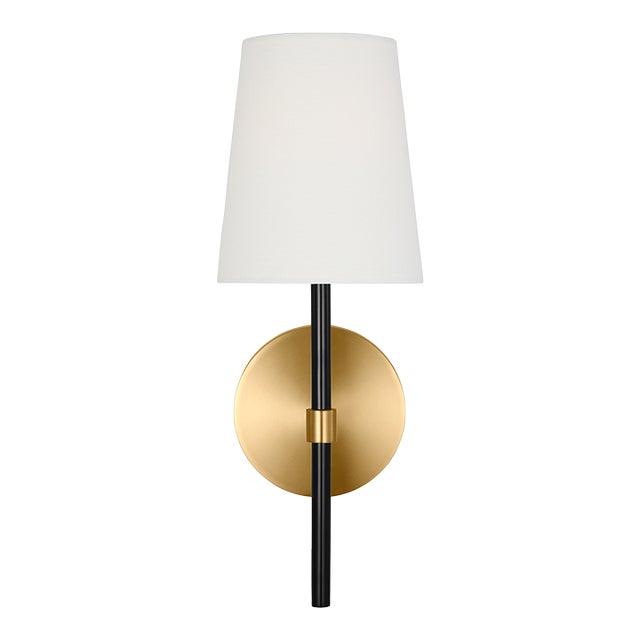 Kate Spade New York by Visual Comfort Studio Monroe 1-Light Small Single Sconce in Burnished Brass, Black For Sale