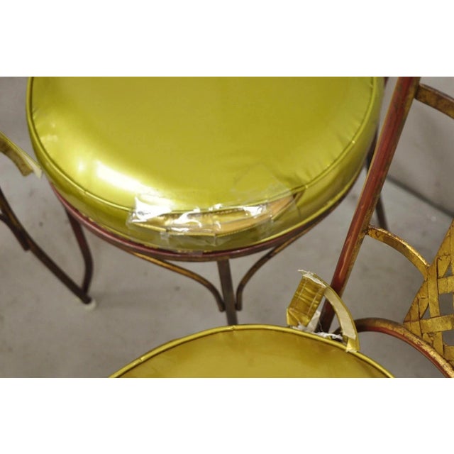 Metal Vintage Italian Hollywood Regency Iron Gold Gilt Lattice Dining Set - 7 Pc Set For Sale - Image 7 of 14