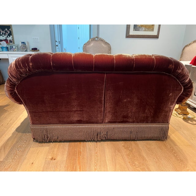 Love Seat, Beautiful Custom Made , Plush, Tufted, Rich Brown Velvet Fabric For Sale - Image 4 of 7