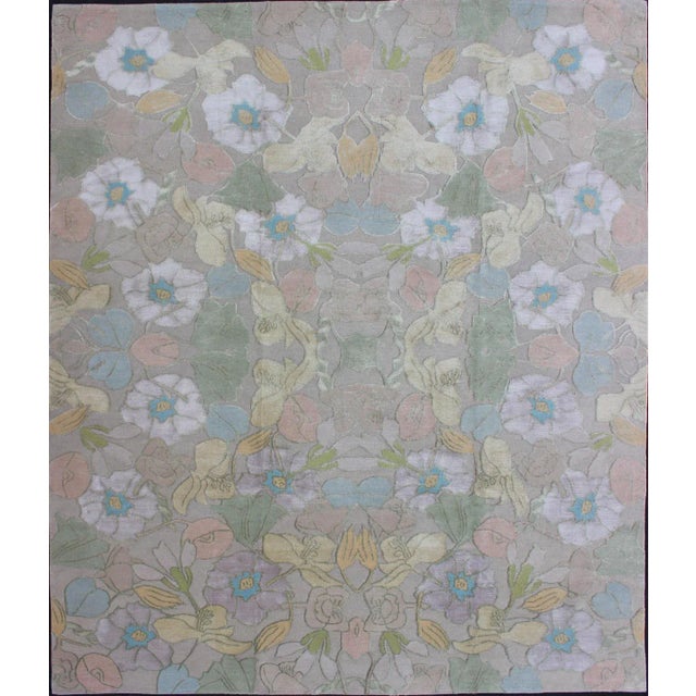 Modern Nepalese Wool and Silk Rug With Floral Design in Multi Colors For Sale - Image 13 of 13