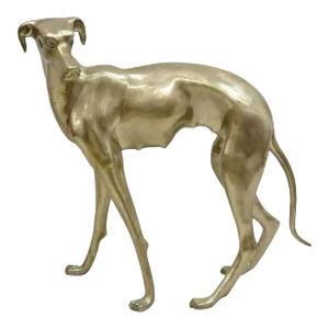 Vintage Hollywood Regency Life Size Brass Greyhound Statue Sculpture