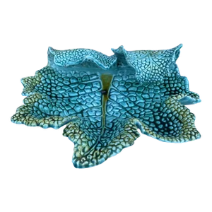 19th Century Large Majolica Cabbage Leaf Platter U&c Sarreguemines