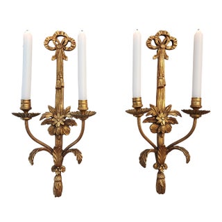 Vintage Pair of Friedman Brothers New York Louis XVI Style Gilt Gesso Wall Sconces For Sale