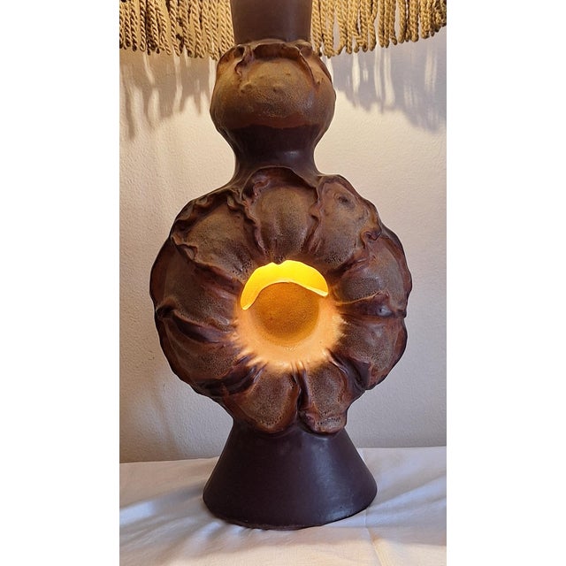 Ceramic Large Internally Illuminated Fat Lava Table Lamp with Fabric Shade, 1960s For Sale - Image 7 of 9