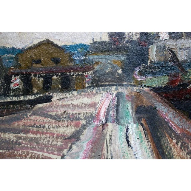 At the Port. 1966, oil on cardboard, 56x69,5 cm He learned at State Technique of Riga, architecture department. 1937...