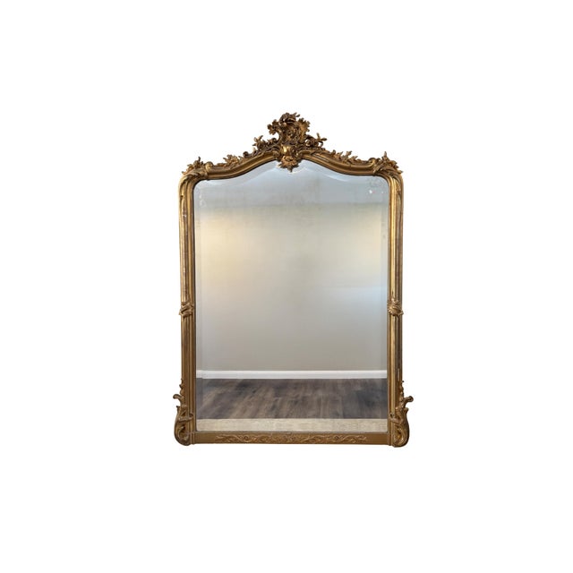 19th-Century French Louis XV Giltwood and Beveled Mirror For Sale - Image 4 of 6