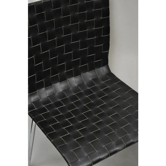 Late 20th Century Late 20th Century Contemporary Modern Black Woven Leather Chrome Frame Dining Chairs - Set of 4 For Sale - Image 5 of 9