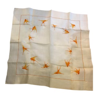 Embroidered Linen Table Cloth with Birds For Sale
