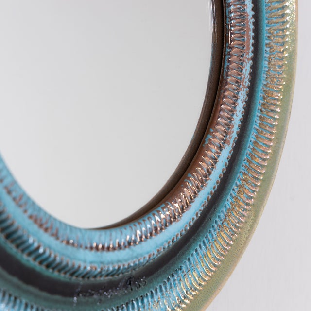 Ceramic Round Wall Mirror with Ceramic Frame, 1970s For Sale - Image 7 of 11