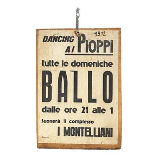 Mid-Century Modern Italian Wooden Advertising Sign, 1970s For Sale