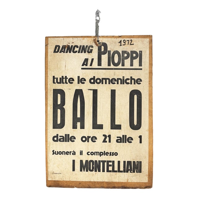 Mid-Century Modern Italian Wooden Advertising Sign, 1970s For Sale