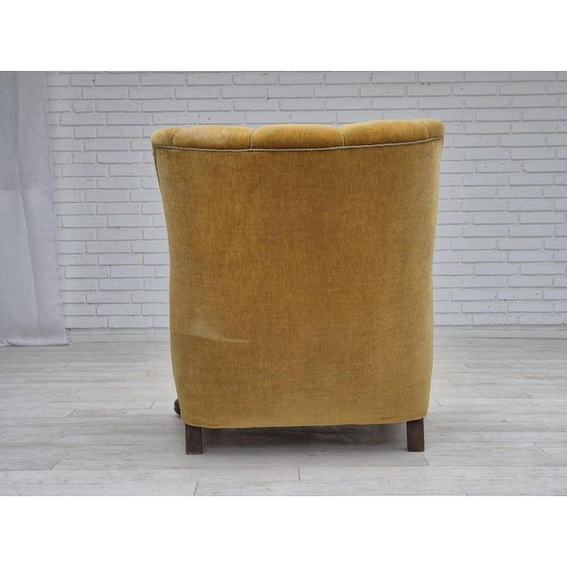Brown Danish Armchair in Oak and Yellow Furniture Velour, 1960s For Sale - Image 8 of 18