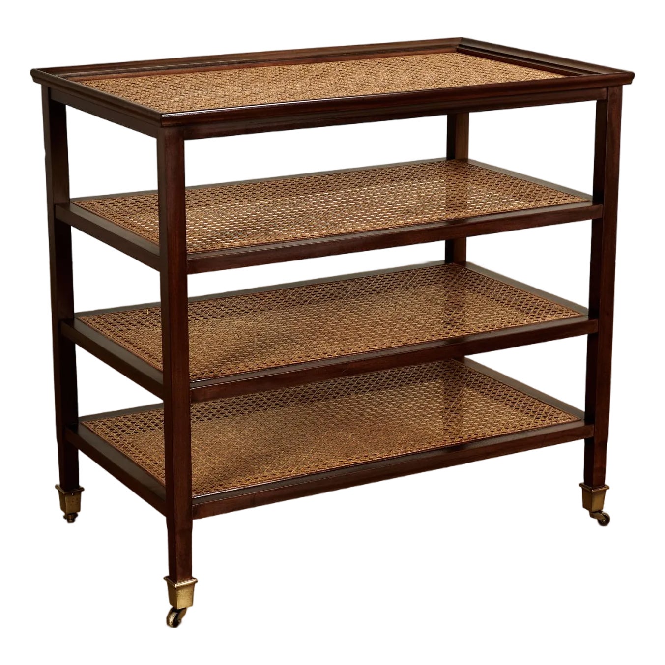 Vintage British Colonial Style Caned Four Tiered Rolling Stand | Chairish