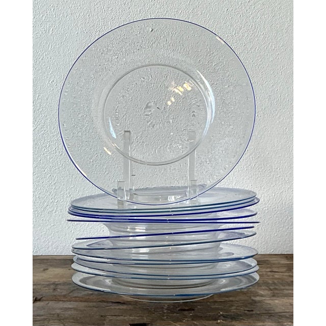 Vintage Italian Carloe Scarpa for Murano Blue Tipped Glass Plates - Set of 12 For Sale - Image 11 of 12
