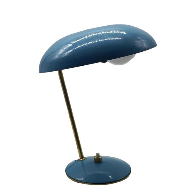 Blue Metal and Brass Table Lamp, Italy, 1950s For Sale - Image 13 of 13
