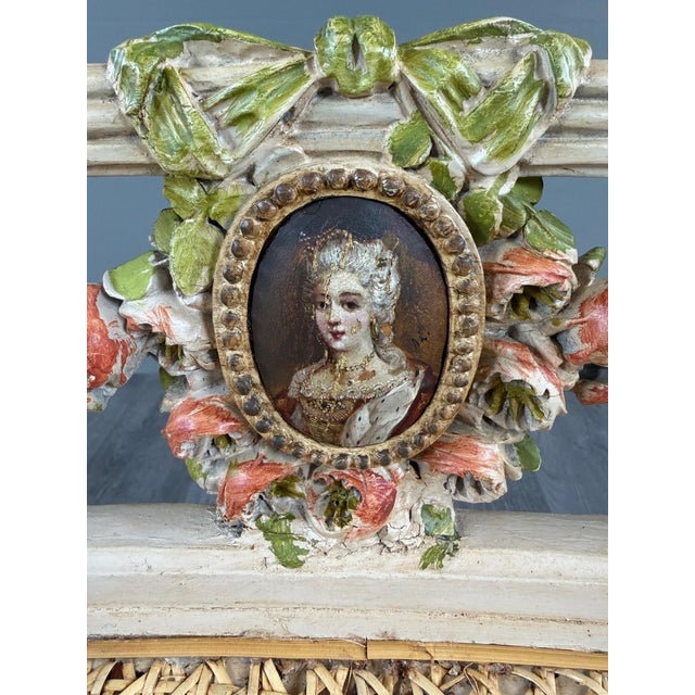 19th Century Louis XV Bench in Painted Wood and Caning For Sale - Image 6 of 13