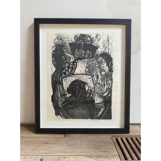 Vintage Abstract Figures Original Woodcut Print For Sale - Image 10 of 12