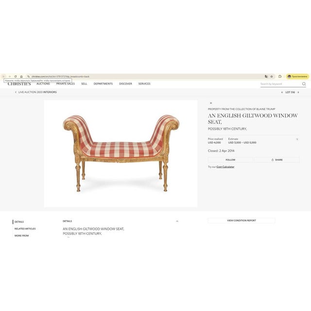 English Giltwood Window Seat, 1700s For Sale - Image 6 of 7