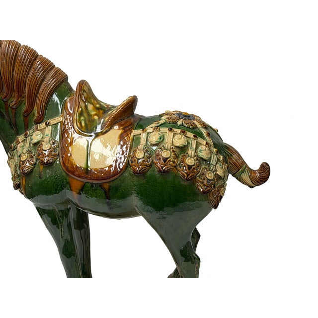 Oriental Ceramic Sancai Green Brown Beige Fengshui Artistic Figure For Sale - Image 11 of 11