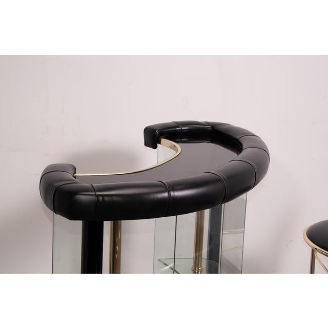 Black Glass Dry Bar with Bar Stools from Cidue, 1985, Set of 4 For Sale - Image 8 of 18