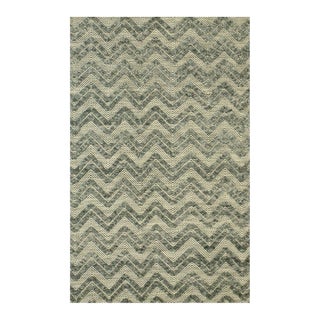 5x8 Green Hand-Knotted Wool Chevron Pile Texture Geometric Modern Carpet Rug For Sale