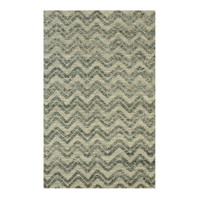 5x8 Green Hand-Knotted Wool Chevron Pile Texture Geometric Modern Carpet Rug For Sale