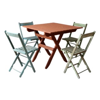 Vintage Wooden Patio Table & 4 Chairs For Sale