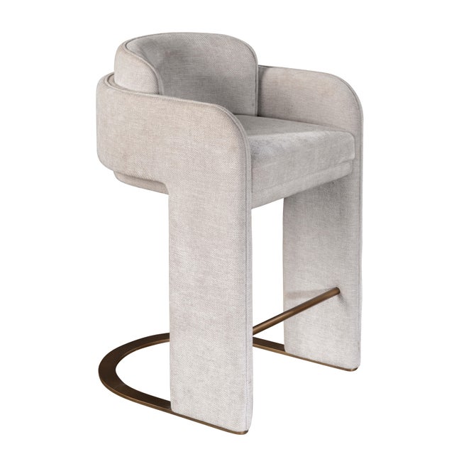 Contemporary Indigo Upholstered Counter Chair in White with Brass Base For Sale - Image 3 of 3