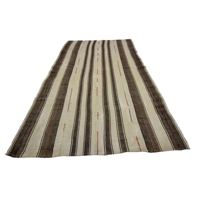 Handwoven vintage modern kilim rug from Afyon region of Turkey. Approximately 45-55 years old. In very good condition