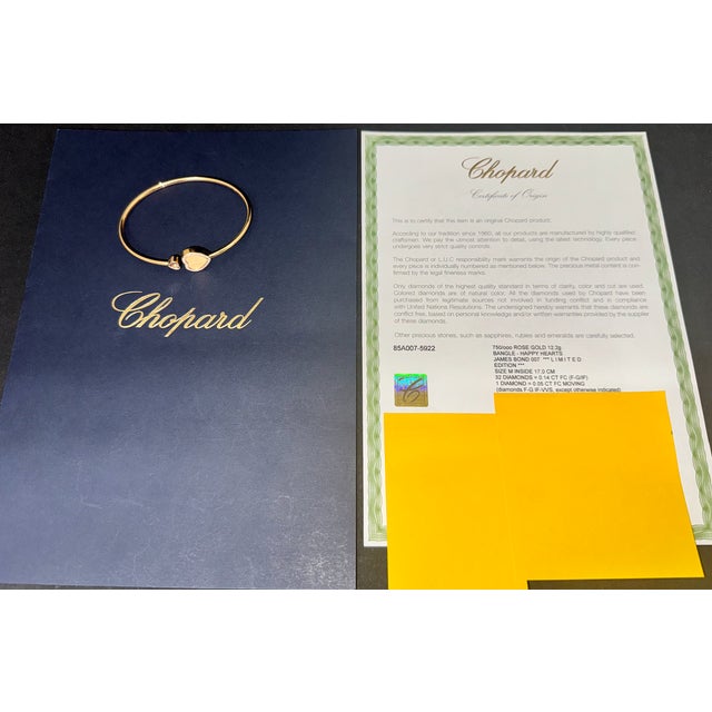 Authentic Chopard Happy Hearts James Bond 007 Limited Edition 18k Rose Gold Diamond Bangle Bracelet For Sale - Image 13 of 15
