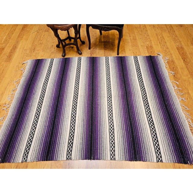 Vintage American Southwestern Kilim Rug, Handwoven Wool, Stripe Pattern, Lavender & Ivory, 4x6 For Sale - Image 11 of 11