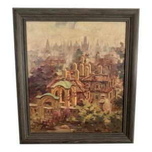 Mid 20th Century Jan Kreutz Signed Oil Painting Prague, Framed