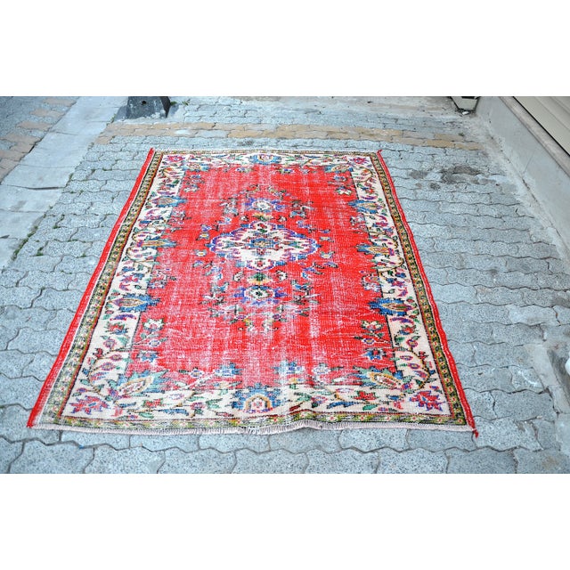 1960s Vintage Red Distressed Wool Rug For Sale - Image 11 of 11